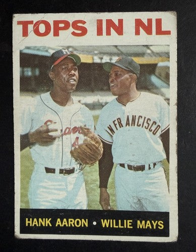 TOPS IN NL HANK AARON WILLIE MAYS 1964 TOPPS #423 GIANTS BRAVES HOF W/ Wear