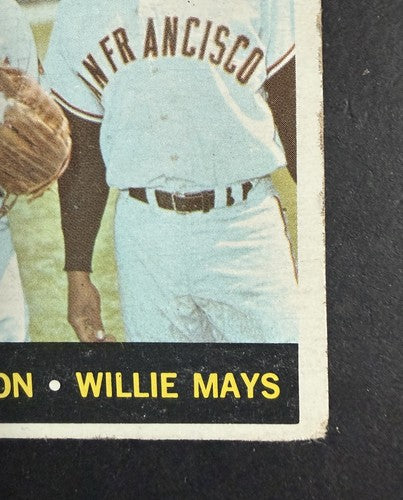 TOPS IN NL HANK AARON WILLIE MAYS 1964 TOPPS #423 GIANTS BRAVES HOF W/ Wear