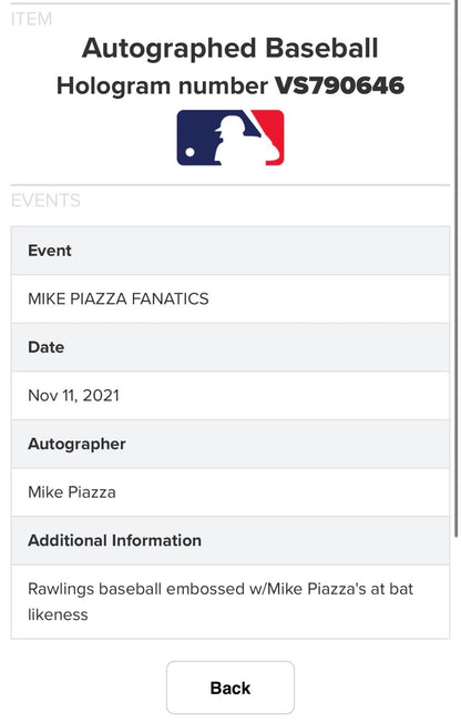 Mike Piazza Signed #31 Retirement Logo Baseball MLB & Fanatics Coa Ny Mets HOF