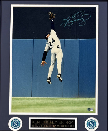 Ken Griffey Signed 16x20 Leaping Catch Photo Framed HOF  Auto Mariners BAS COA