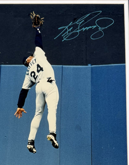 Ken Griffey Signed 16x20 Leaping Catch Photo Framed HOF  Auto Mariners BAS COA