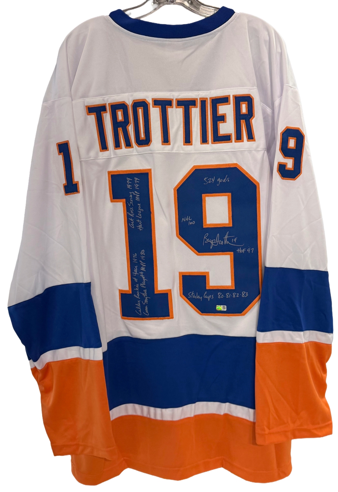 Bryan Trottier Signed Jersey 8 Stat MVP HOF ROY 524 AUTO Islanders Steiner COA