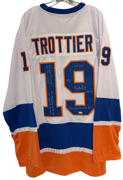 Bryan Trottier Signed Jersey 8 Stat MVP HOF ROY 524 AUTO Islanders Steiner COA