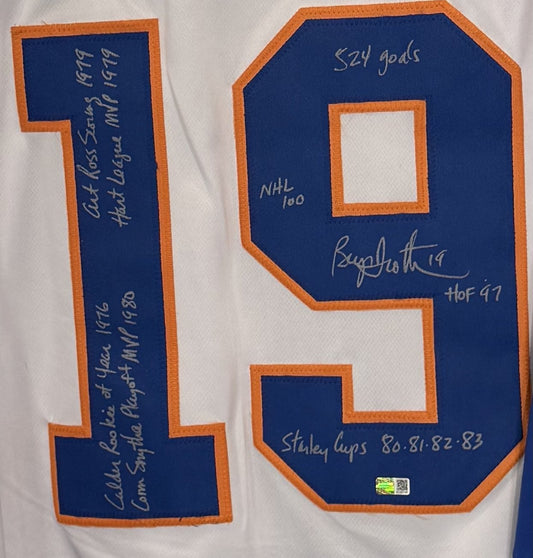 Bryan Trottier Signed Jersey 8 Stat MVP HOF ROY 524 AUTO Islanders Steiner COA