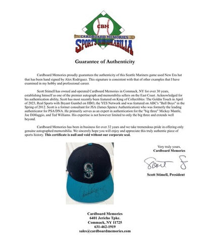 Alex Rodriguez Signed Game Worn Used Seattle Mariners Vintage 1996 Hat Auto COA