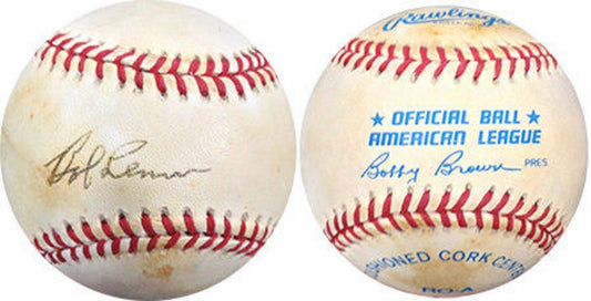 Bob Lemon Signed OAL Bobby Brown Baseball HOFer COA