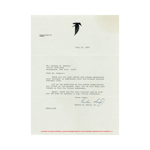 Rankin Smith Jr. Signed Original Atlanta Falcons Letter autograph cbm coa rare