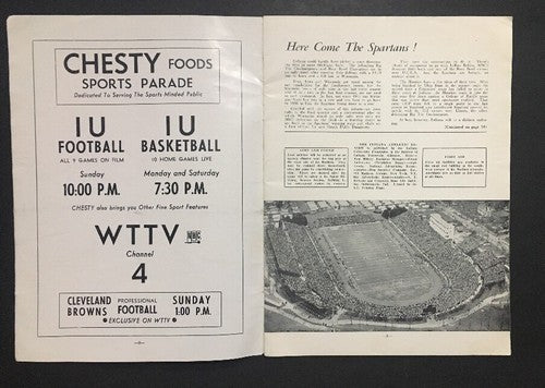 1954 Indiana vs Michigan State Ncaa Football Official Program Memorial Stadium
