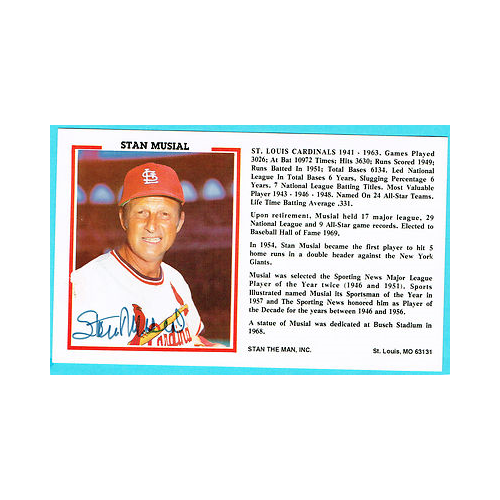 Stan Musial Hand Signed 4x6 Post Card RARE BOLD autograph mint auto cbm coa hof