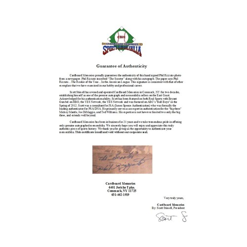 Phil Rizzuto Signed Newspaper Circa 1940's 13.5x16.5 Framed COA Auto Holo NYY