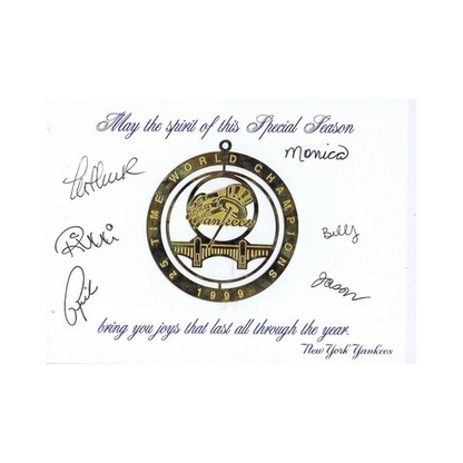 Yankees Christmas Ornament 1999 World Series Holiday Card Signed by Staff Rare
