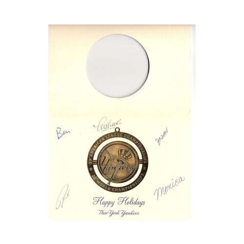 NY Yankees Signed Staff Christmas Ornament Holiday Card 2000 26th Championship