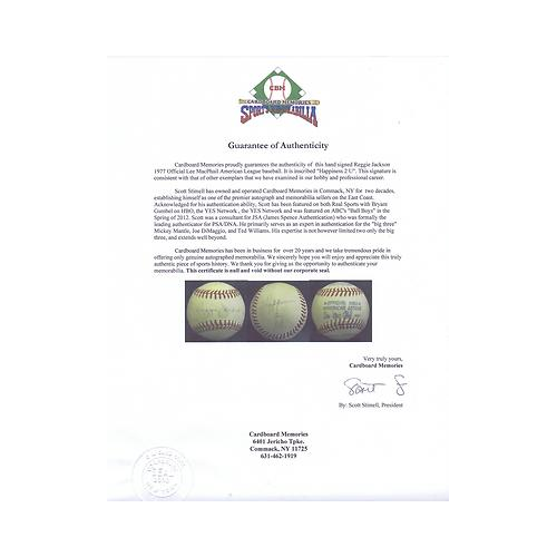 Reggie Jackson Signed Inscribed Happiness 2 U AL MacPhail Baseball Auto CBM COA