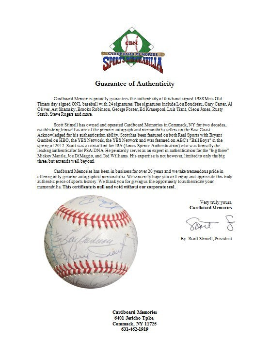 1988 Mets Old Timers Signed ONL Baseball  gary Carter robinson Boudreau 24 auto