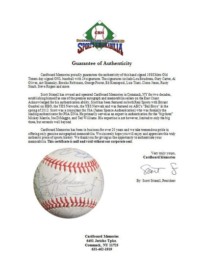 1988 Mets Old Timers Signed ONL Baseball  gary Carter robinson Boudreau 24 auto