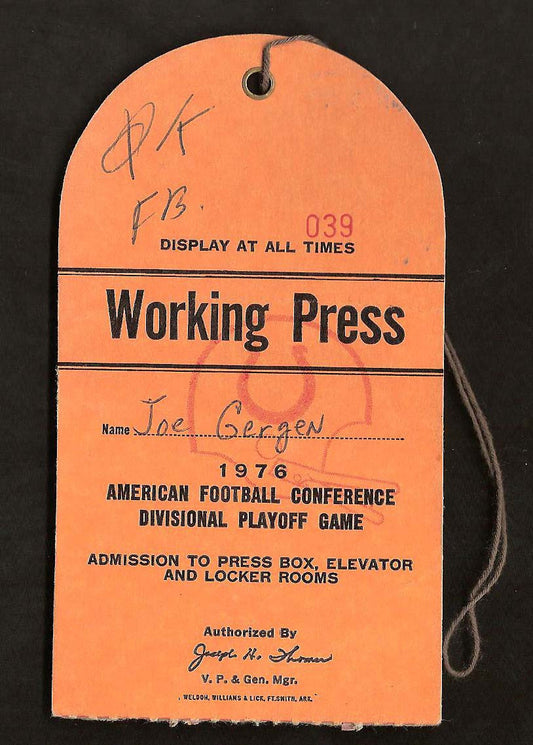 1976 AFC Playoffs Steelers Media Press Pass RARE