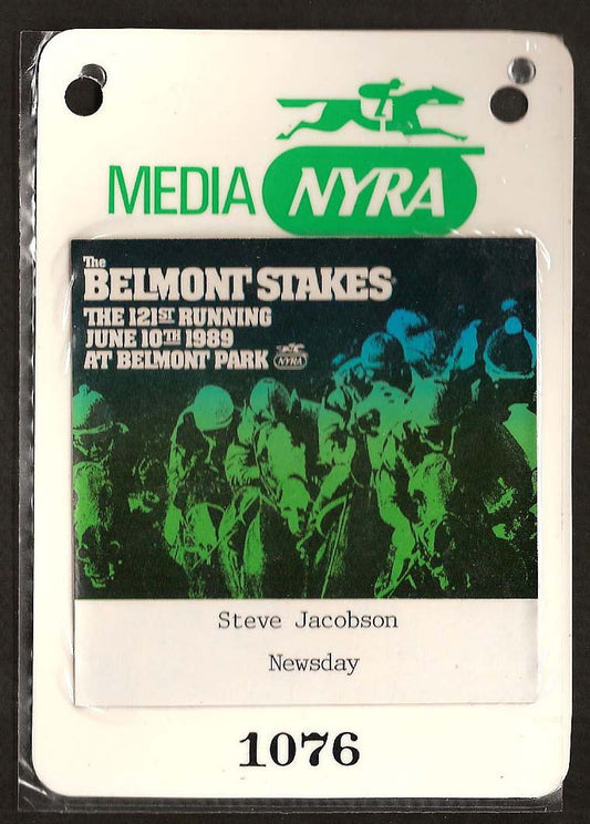 1989 Belmont Stakes Media Press Pass Ticket Steve Jacobson Newsday RARE MINT