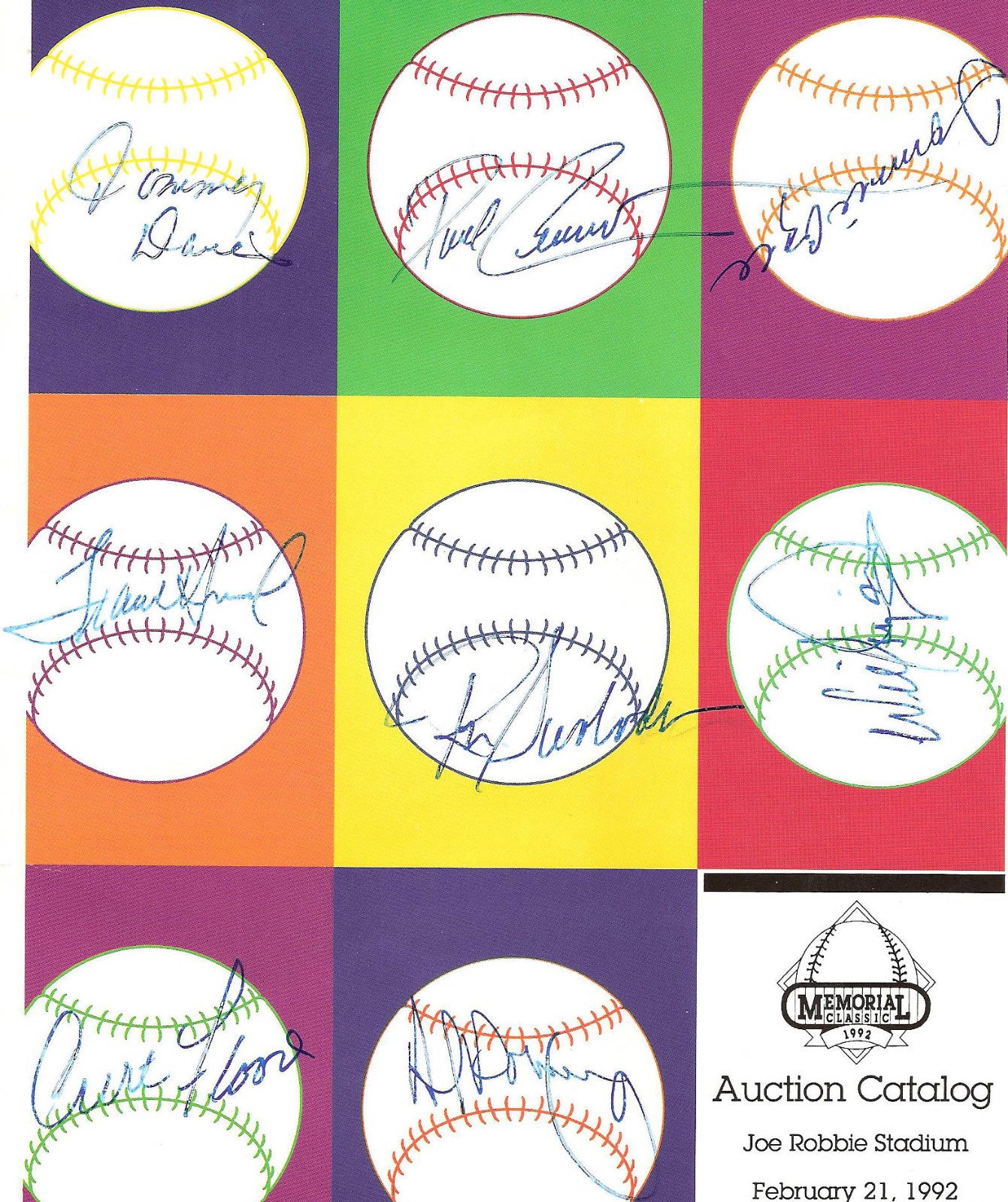 1992 Joe Robbie Stadium Auction Catalog Signed Curt Flood Auto Tommie Agee coa