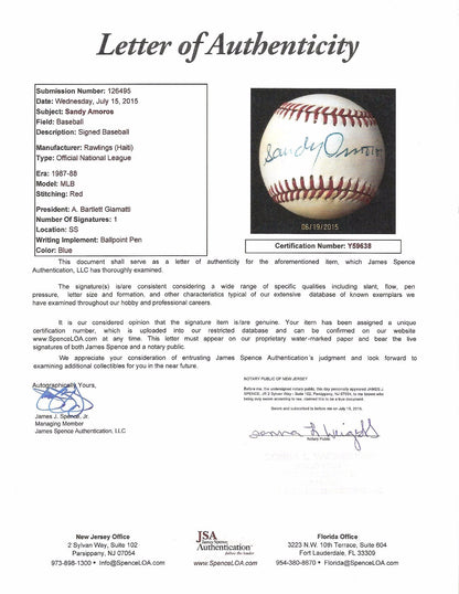 Sandy Amoros Signed 1955 Brooklyn Dodgers WS NL Baseball RARE MINT Auto JSA LOA