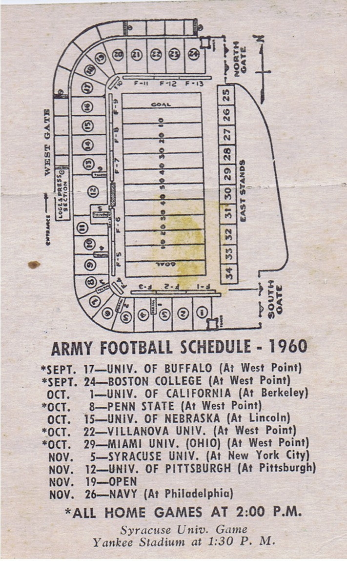 October 22nd, 1960 Villanova vs. Army Ticket Stub Michie Stadium Nice Shape