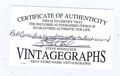 Robert Considine Bob Signed Letter Arch Ward autograph 1950 Babe Ruth Story coa