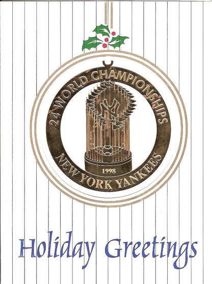 NY Yankees Holiday Greeting Card Ornament Signed by Staff 1998 WS Champs