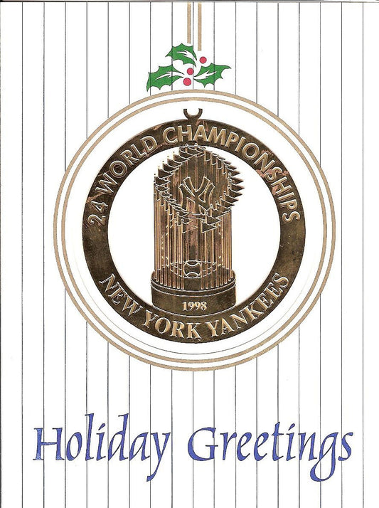 NY Yankees Holiday Greeting Card Ornament Signed by Staff 1998 WS Champs