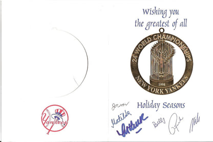 NY Yankees Holiday Greeting Card Ornament Signed by Staff 1998 WS Champs
