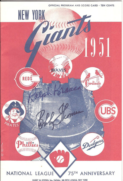 1951 NY Giants Reprint Program Hand Signed Ralph Branca and Bobby Thomson W Coa