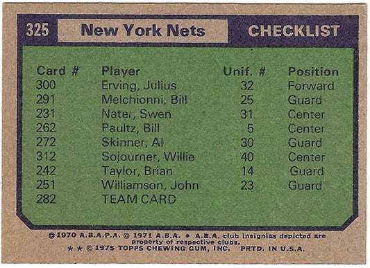 1975 Ny Nets topps team 8 Card Lot NM - Mint Sharp Cards Taylor #242 Nater #231