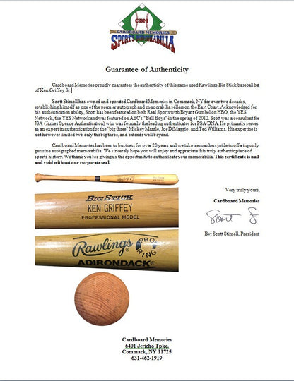 Ken Griffey Sr Game Used Rawlings Big Stick Bat BW 27 Handle Reds COA all star