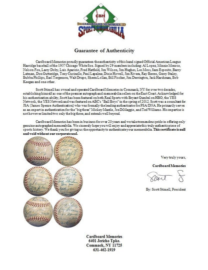 1957 Chicago White Sox Team Signed OAL Harridge Baseball Lopez Aparicio Doby COA