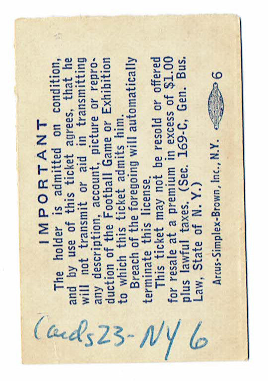 1958 New York Giants FOOTBALL Ticket Stub Yankee Stadium NM NFL GIFFORD oct 19