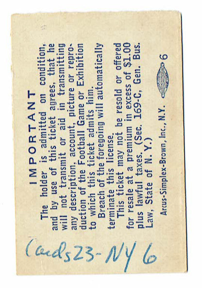 1958 New York Giants FOOTBALL Ticket Stub Yankee Stadium NM NFL GIFFORD oct 19