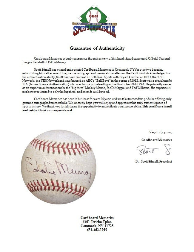 Eddie Murray Signed Game Used Dodgers Official NL Baseball Vintage Auto CBM COA
