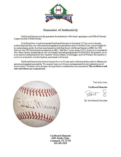 Eddie Murray Signed Game Used Dodgers Official NL Baseball Vintage Auto CBM COA