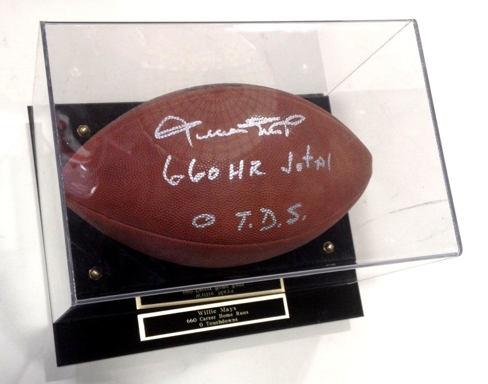 Willie Mays Signed 660 HR Total 0 T.D.S Mint Auto Duke Football Case JSA Coa