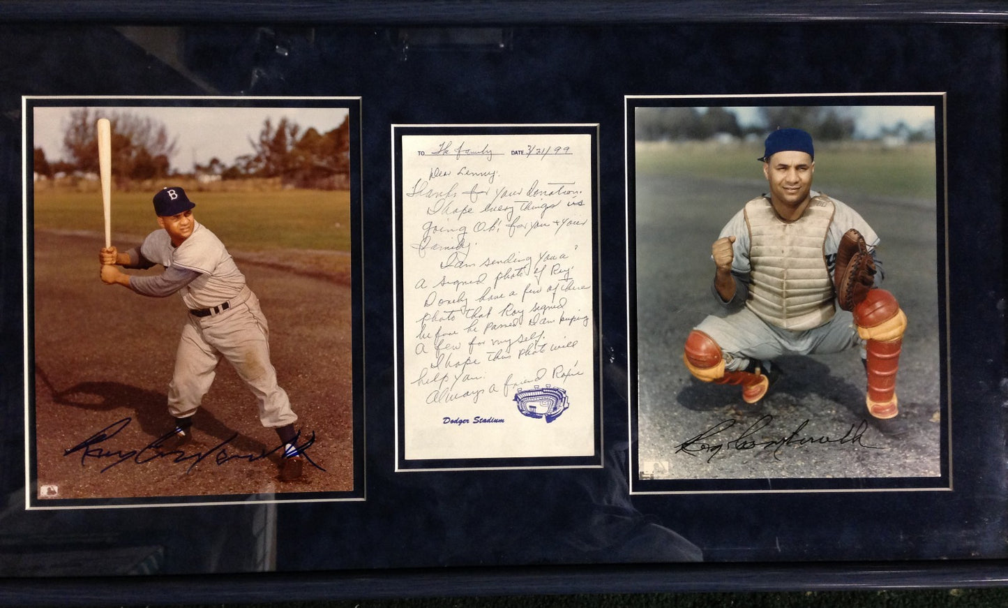Roy Campanella Signed 2 8x10 Autograph Photo Letter Framed Brooklyn Dodgers JSA