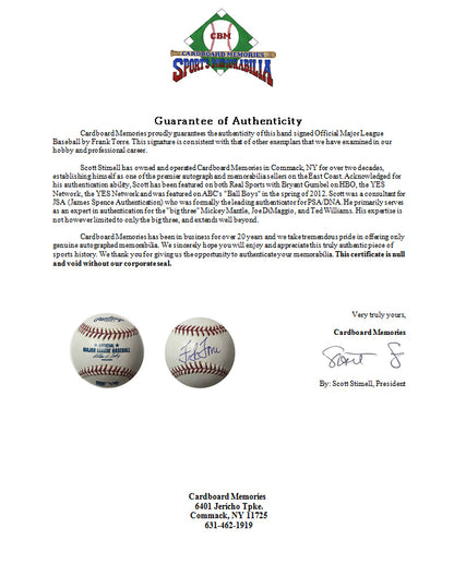 Frank Torre Signed Official Mlb Baseball Autograph braves mint auto cbm coa