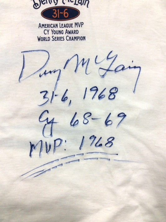 Denny McLain Signed 1968 Season Stat CY MVP 31-6 T-Shirt Auto Tigers COA