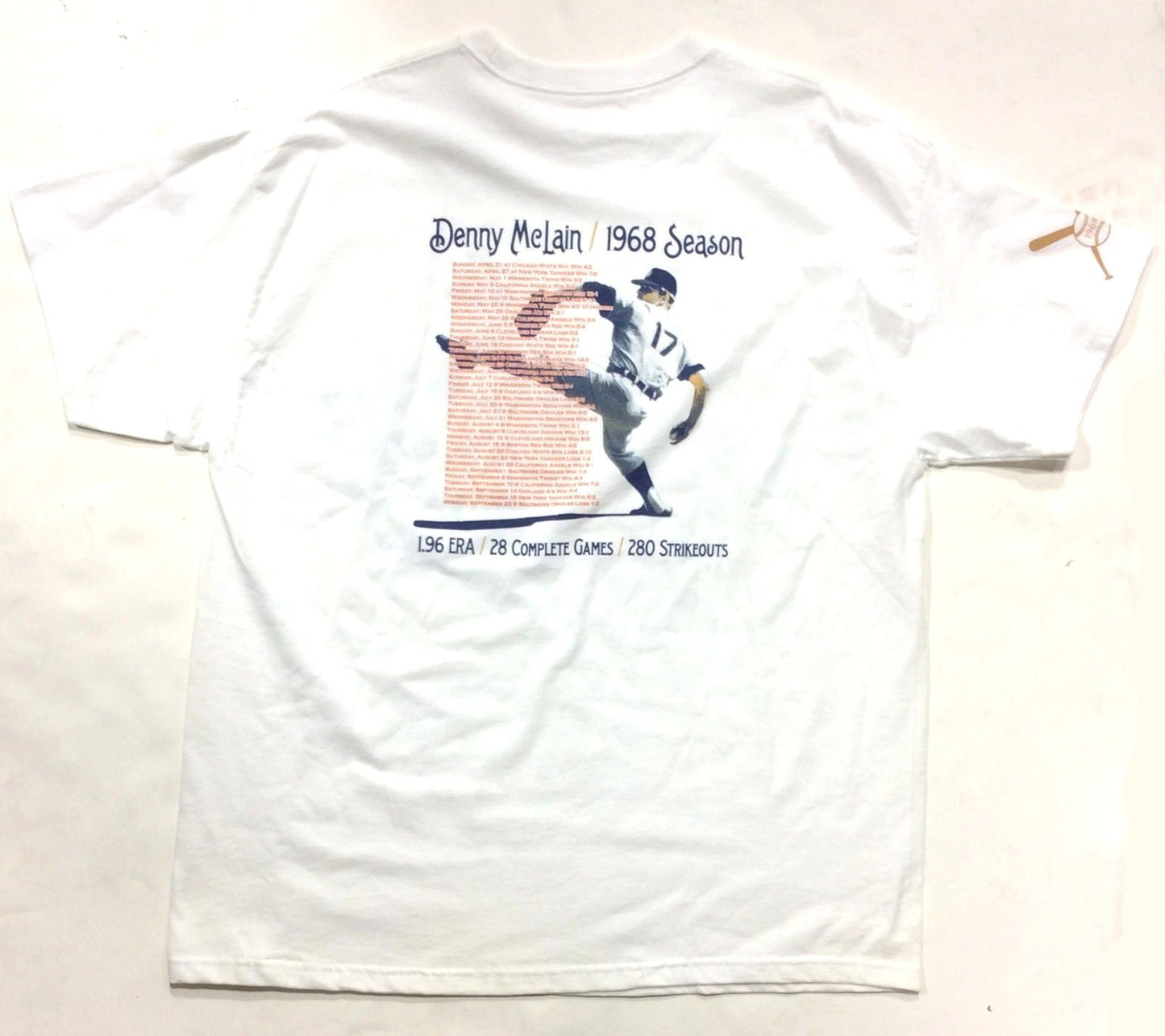 Denny McLain Signed 1968 Season Stat CY MVP 31-6 T-Shirt Auto Tigers COA