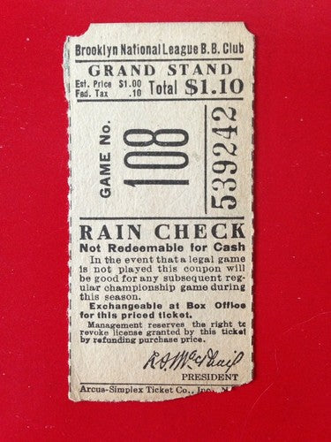 Brooklyn Dodgers Ebbets Field Ticket Stub Macphail President Vintage Rare