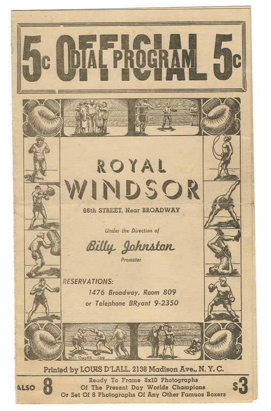 Vintage Royal Windsor Dial Official Boxing Program Billy Johnson Promotion
