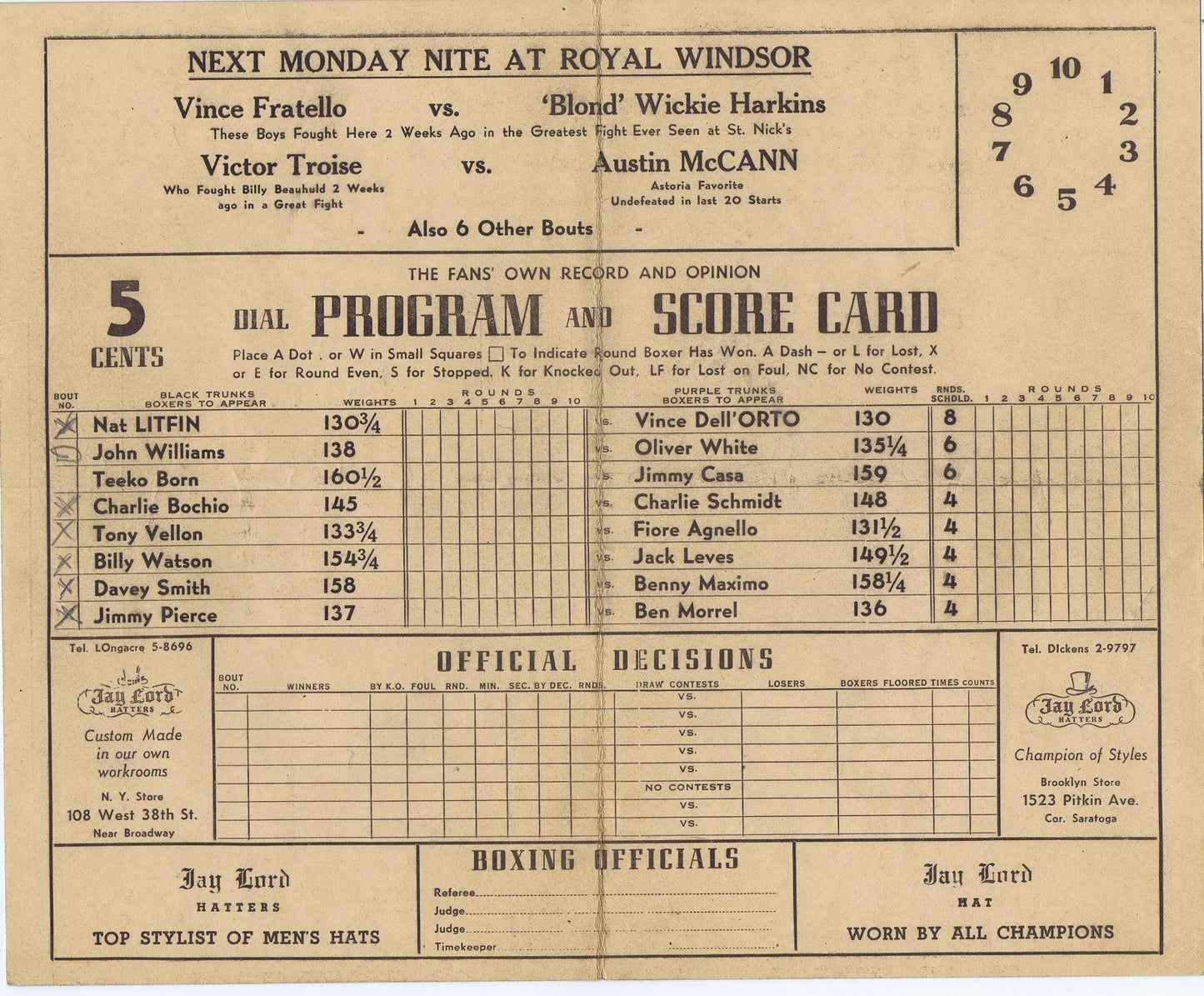 Vintage Royal Windsor Dial Official Boxing Program Billy Johnson Promotion