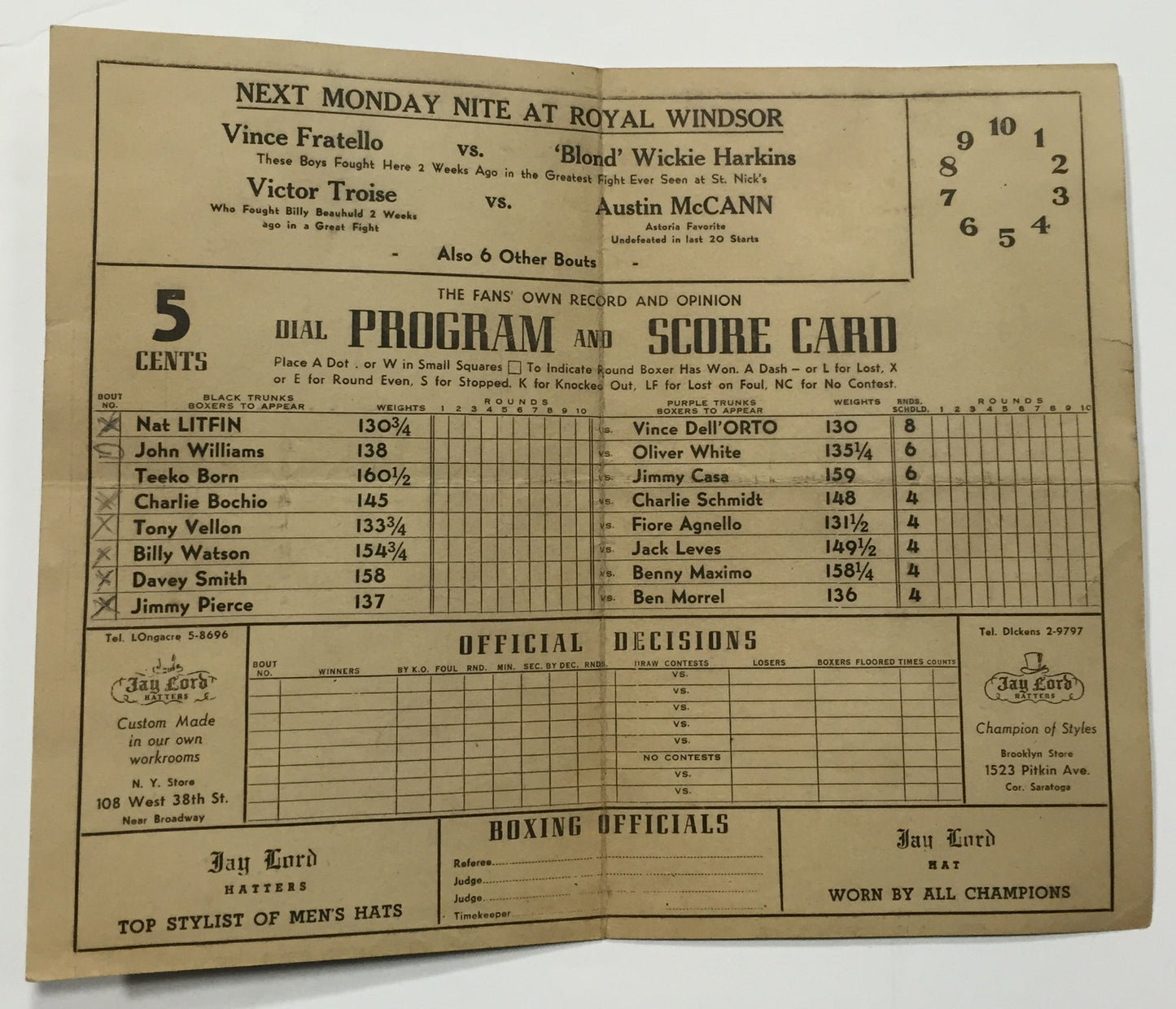 Vintage Royal Windsor Dial Official Boxing Program Billy Johnson Promotion