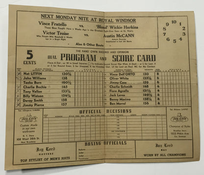 Vintage Royal Windsor Dial Official Boxing Program Billy Johnson Promotion
