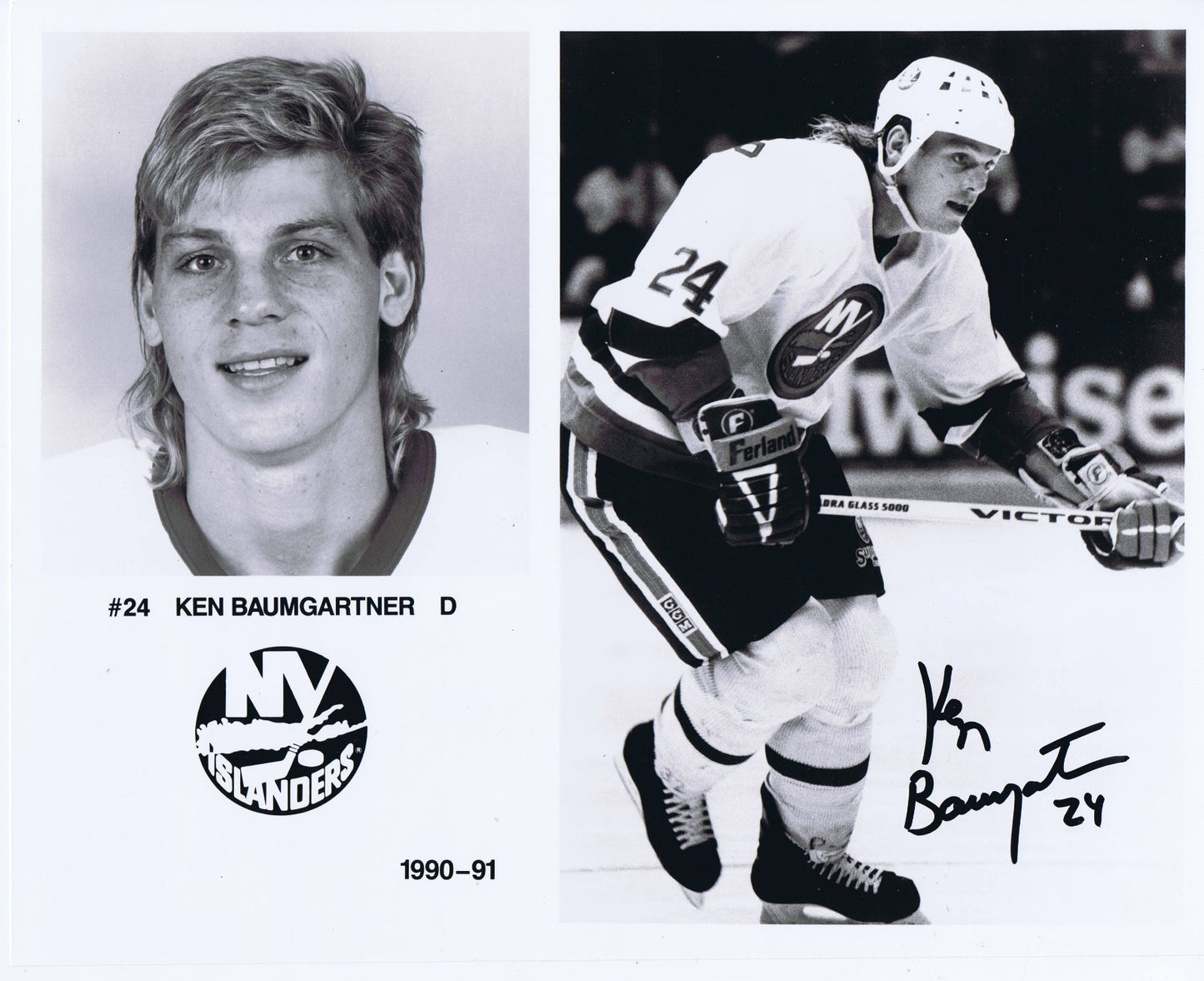 Ken Baumgartner Signed 8x10 Press Photo 1990-91 NY Islanders Autograph cbm COA