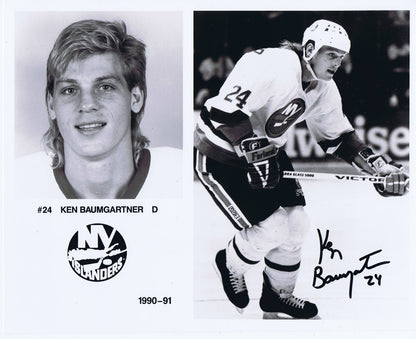 Ken Baumgartner Signed 8x10 Press Photo 1990-91 NY Islanders Autograph cbm COA