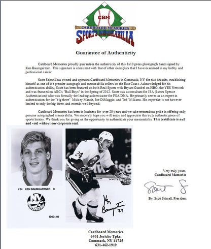 Ken Baumgartner Signed 8x10 Press Photo 1990-91 NY Islanders Autograph cbm COA