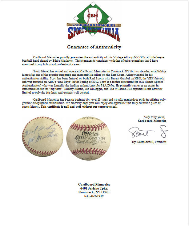 Ed Eddie Mathews Vintage signed 1960S Baseball Best Wishes Rare AUTOGRAPH COA